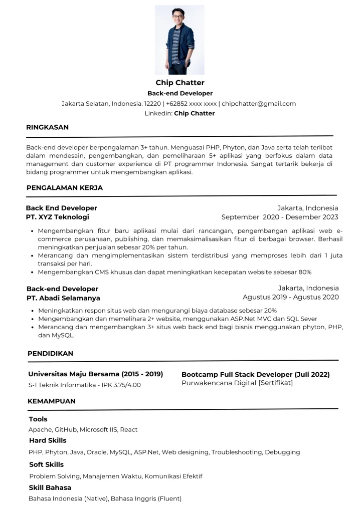 Contoh CV Profesional Bahasa Indonesia