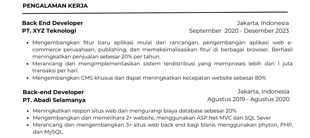 Contoh Pengalaman Kerja dan Pencapaian Untuk Professional