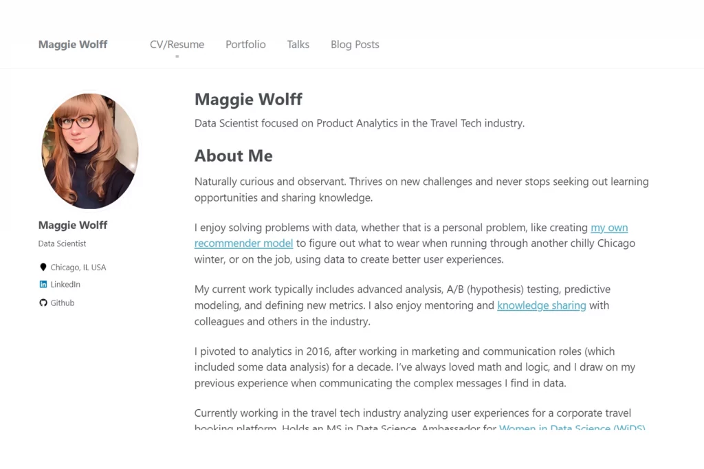 Contoh Portofolio Data Analyst dari Maggie Wolff